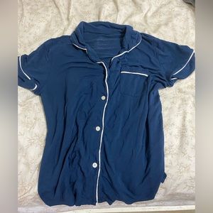 blue button up pajama shirt